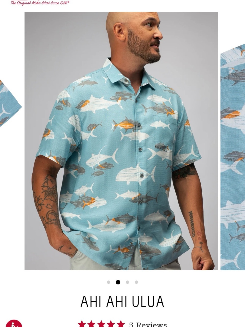 NWT Ahi Ahi Ulua Short-Sleeve Aloha Shirt - Light Blue Fish Print